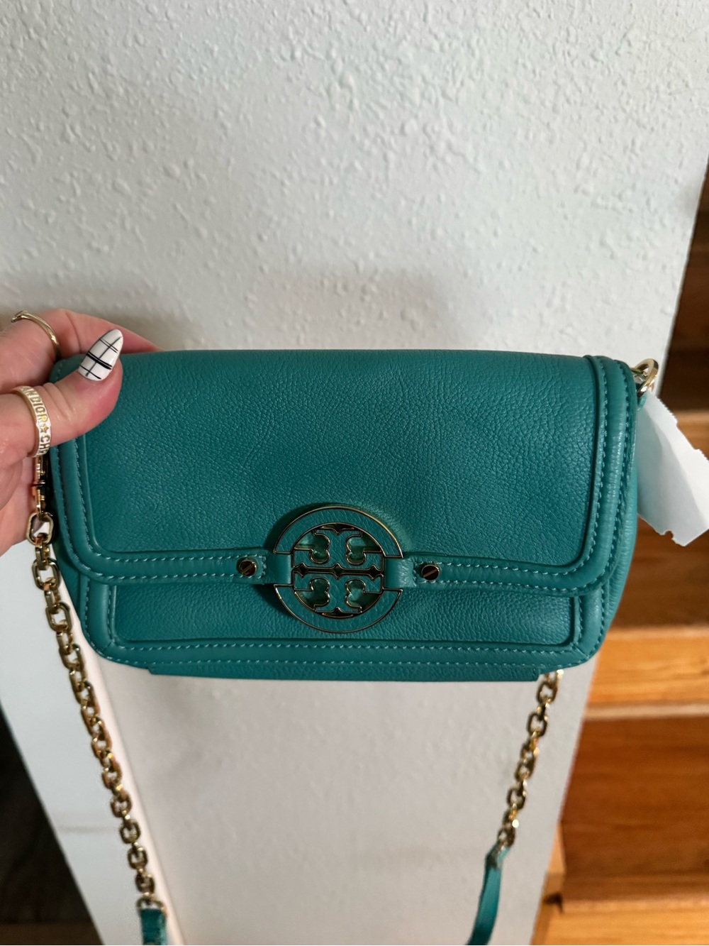 Tory Burch Teal Leather Logo Chain Crossbody
